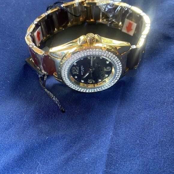 Akribos XXIV Womens Watch Metal Ceramic Band Gold Tone Gem Case 39mm AK891BRG - Picture 2 of 12